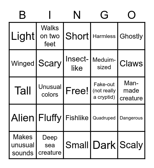 What Was That? Cryptid Bingo Card