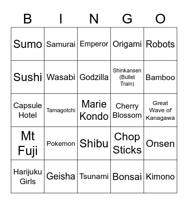 Opening Ceremony - Jack Bingo Card