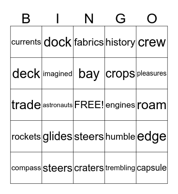 Boating Family/Riding Ferry Bingo Card