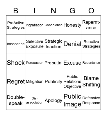 Celebrity PR Bingo Card