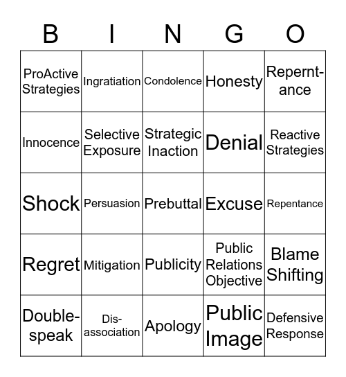 Celebrity PR Bingo Card