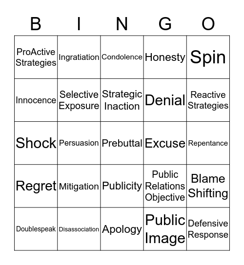 Celebrity PR Bingo Card