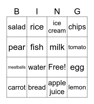 Dinner Time Bingo Card