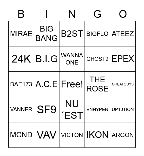 Boygroups BINGO Card