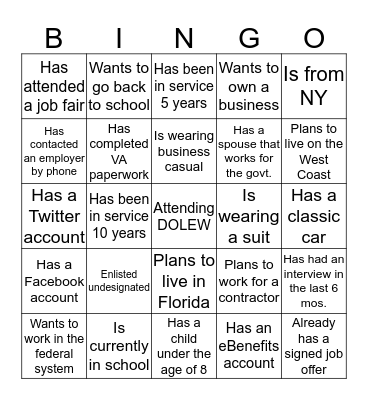 Separatee Bingo Card