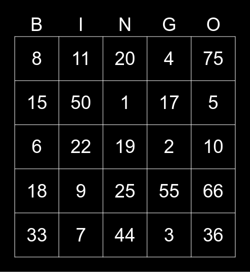 Destian’s Bingo Card