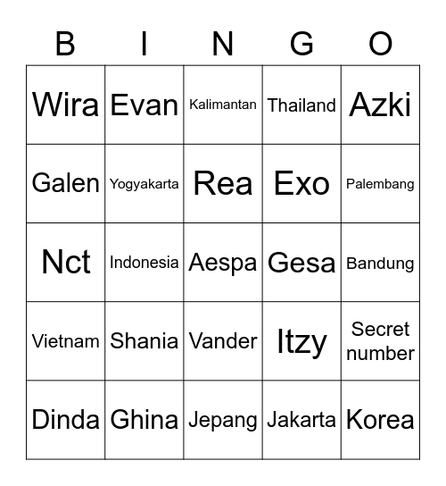 Punya Shania Bingo Card
