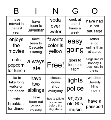 The things that... Bingo Card