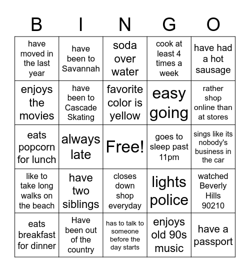 The things that... Bingo Card