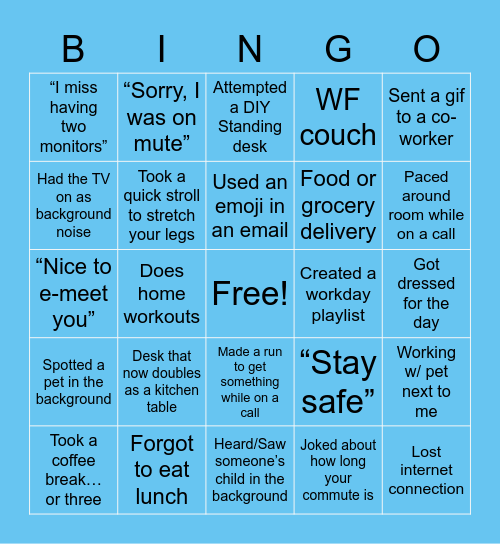 WFH Bingo Card