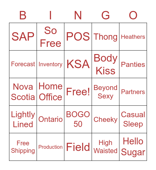 Holiday in July! Bingo Card