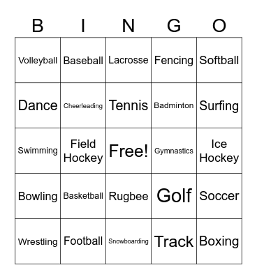 Sports Week Bingo Card