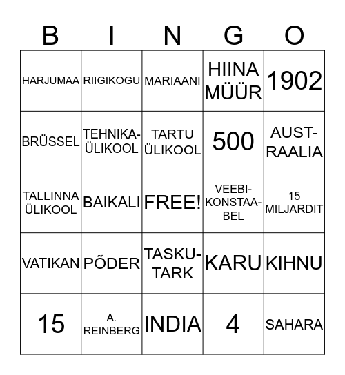 5B Bingo Card