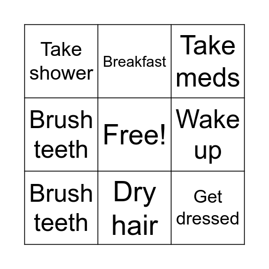 Morning routine Bingo Card