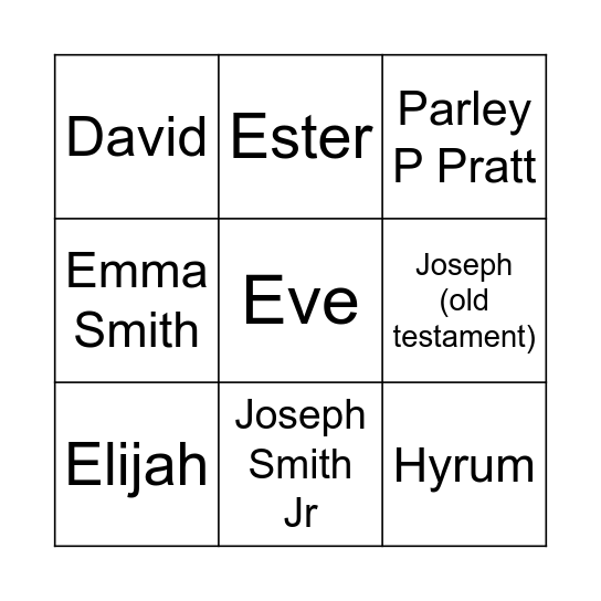 Characters of D&C and The Old Testament Bingo Card