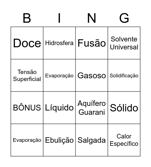 Água Bingo Card