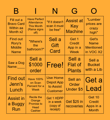 FRONT END BINGO Card