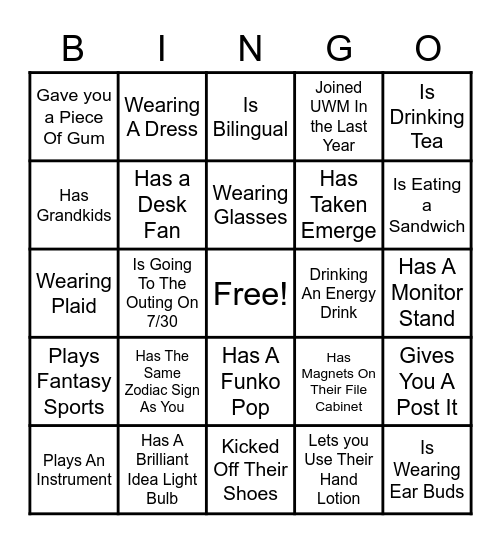 International Day of Friendship Bingo Card