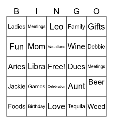 Girl Talk Bingo Card