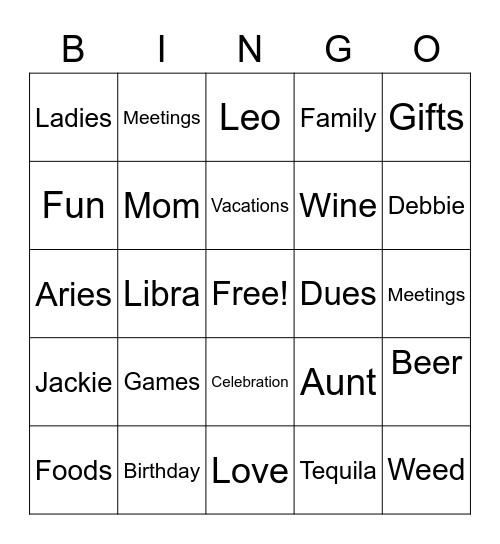 Girl Talk Bingo Card