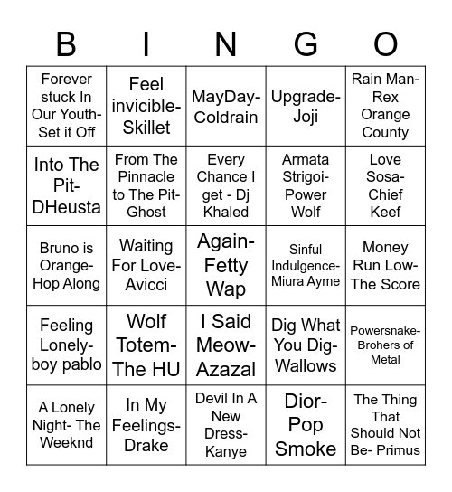 Name that Tune-Students Bingo Card