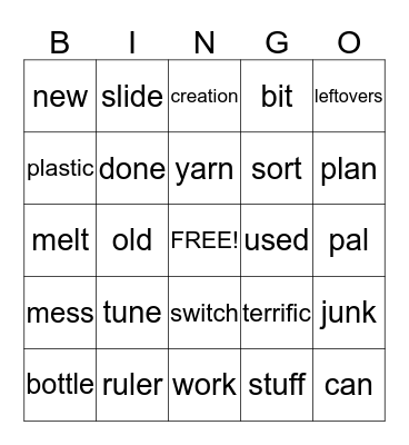 Recycling Vocabulary Bingo Card