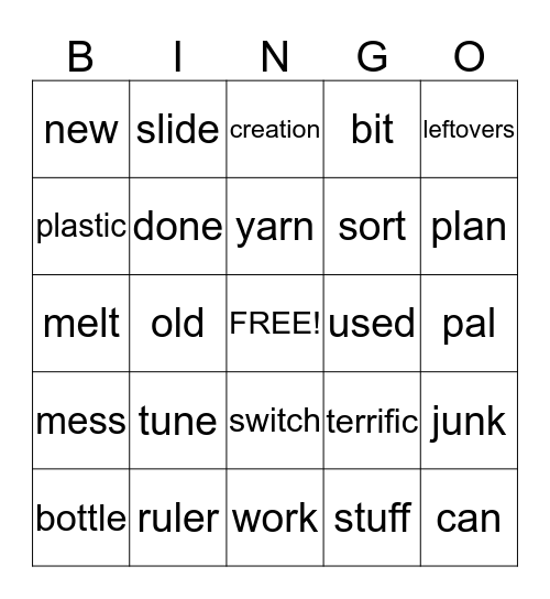 Recycling Vocabulary Bingo Card