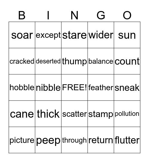 Animal Survival Vocabulary Bingo Card