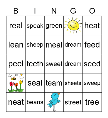 EA EE Words Bingo Card
