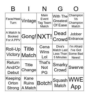 Back to the same old raw. Bingo Card
