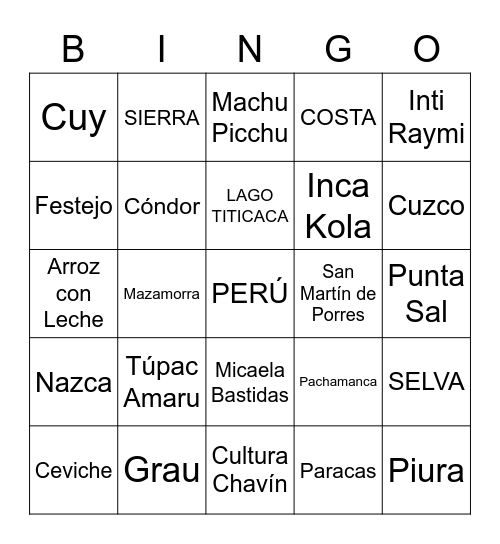 Bingo Peruano: Bingo Card