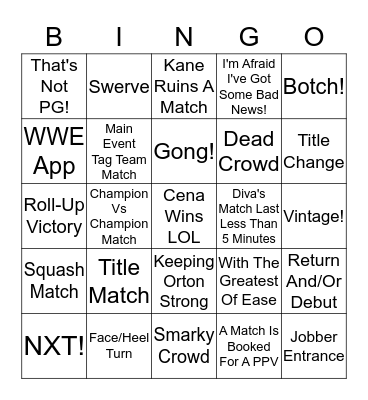 Back to the same old raw. Bingo Card