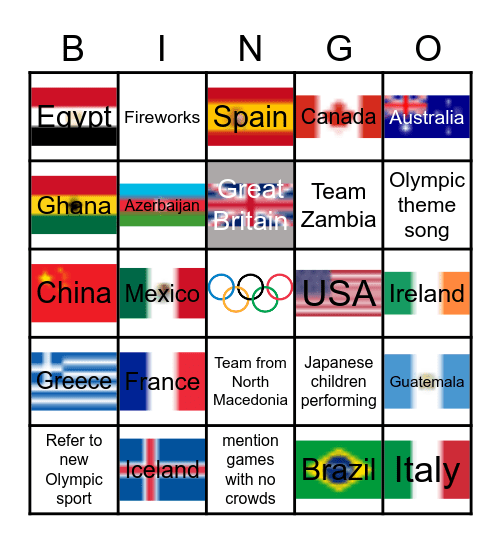 Summer Olympics Tokyo 2021 Bingo Card