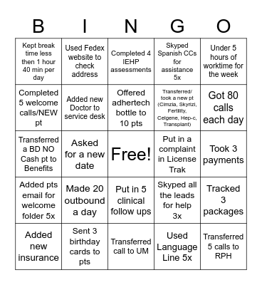 Customer Care Bingo Card