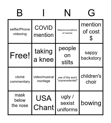 Opening Ceremonies Bingo Card