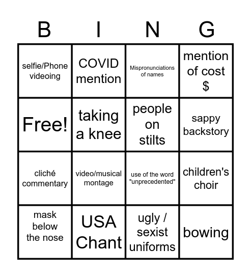 Opening Ceremonies Bingo Card
