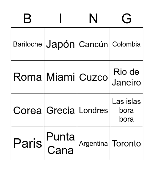 Bingo Vacaciones Bingo Card