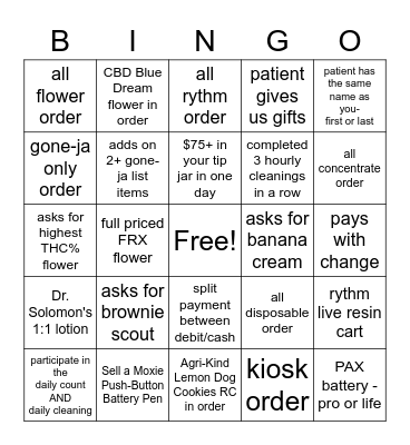 RISE Bingo Card