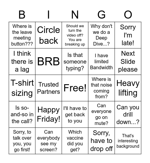 work work work work work! Bingo Card