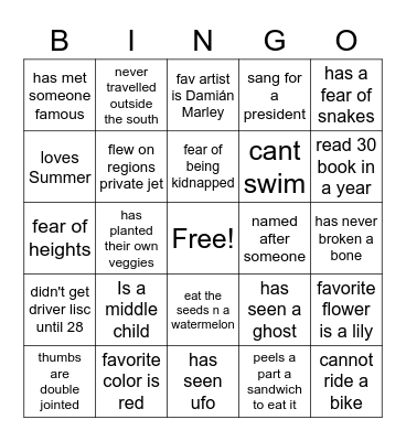 Getting to know the people you know Bingo Card
