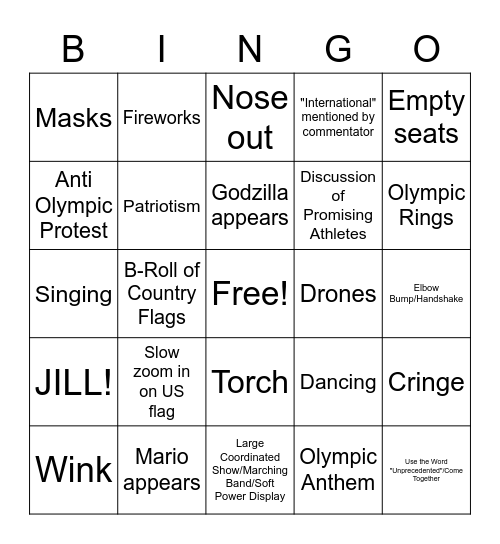 Olympics Bingo Card