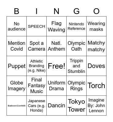 Olympics Bingo Card