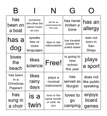 Getting to Know You - Find Someone Who... Bingo Card