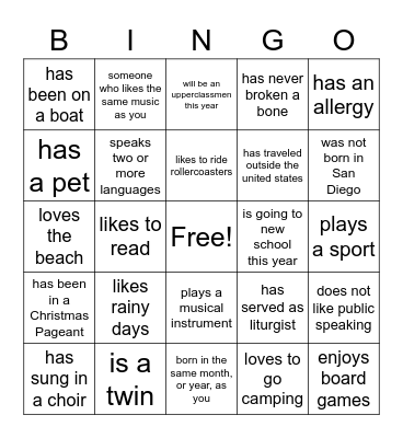 Getting to Know You - Find Someone Who... Bingo Card
