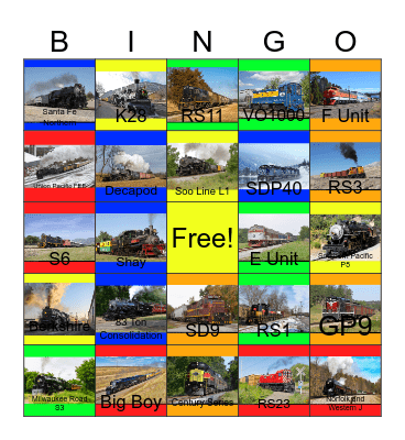 Locomotives and Rolling Stock Bingo Card