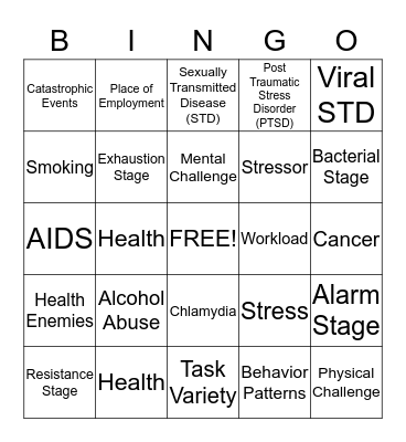 Stress and Health Bingo Card