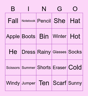 Vocabulary Review Bingo Card