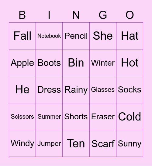 Vocabulary Review Bingo Card