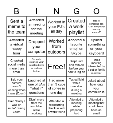 SAF WFH BINGO Card