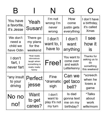 Untitled Bingo Card